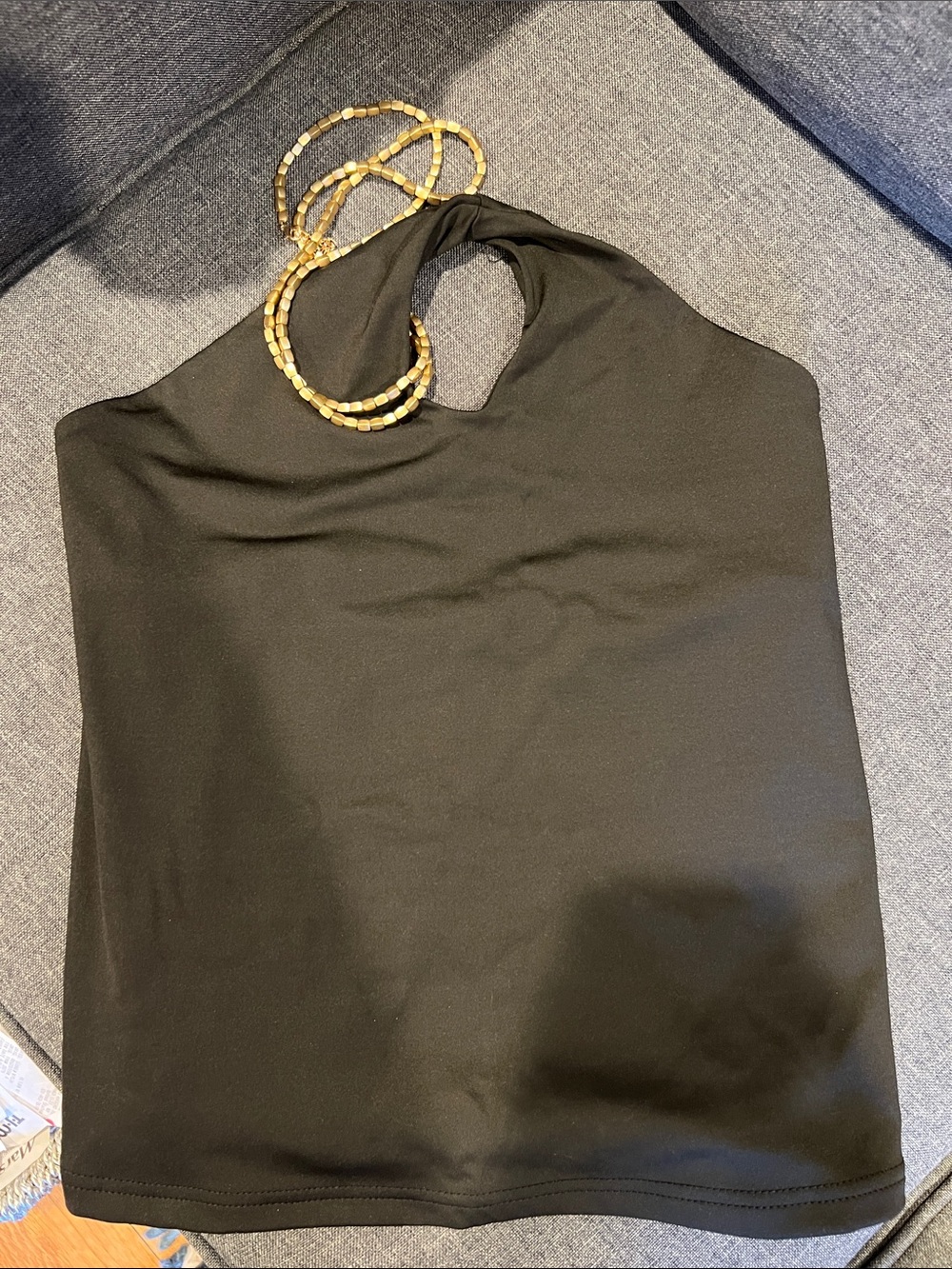 Edikted Black Halter Tank with Decorative Neck Detail
